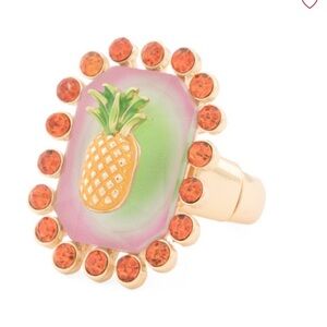 🍍BETSEY JOHNSON Backyard Pineapple Crystal Frame Cocktail Stretch Ring🍍NWT